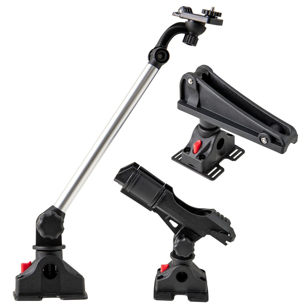 3-Piece Fishing Boat Accessory Set with Adjustable Go Pro Mount, Rod Holder, and Oar Holder